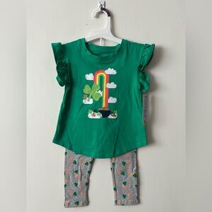 Cat & Jack Green Ruffle Sleeve Rainbow Clover Top and Leggings Set sz 2T